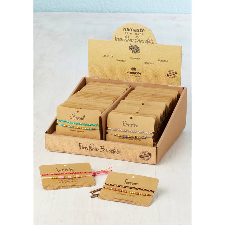 Namaste - Wholesale Woven/Braided Bracelet - Set 2 Friendship Bracelets On Card in Display Box