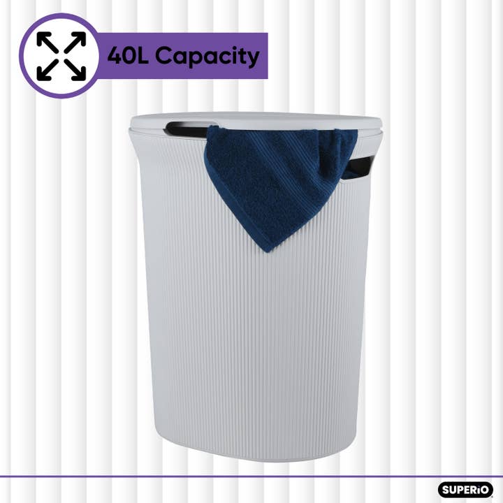 Superio Brand - Wholesale Laundry Hamper - Ribbed Collection Laundry Hamper 40 Liter with Lid & Handles10