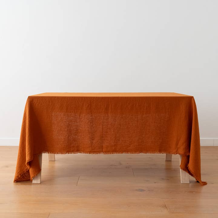 LinenMe - Vente Nappes - Nappe en lin Cinnamon Terra Fringe6