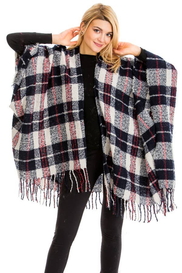 Cap Zone – Poncho - Mulher por atacado – Manta Plaid Fashion Manta Ruana Poncho2