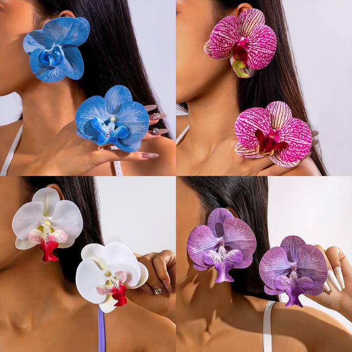 Orecchini con fiore di orchidea colorati — atmosfera fresca per la vendita all'ingrosso da parte di DREAM VERA APPAREL