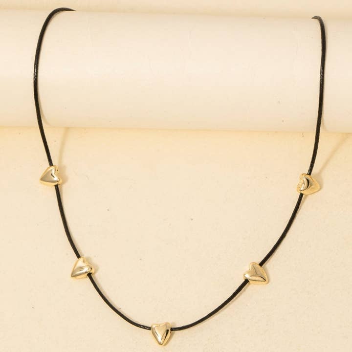 Multi Heart Station Charms Cord Necklace for wholesale by Anarchy Street