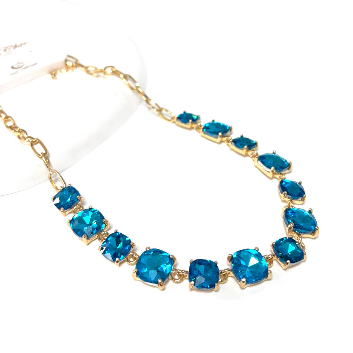 StarryNYC - Vente Collier maille et chaîne - Collier à chaîne à maillons en cristal carré en verre taillé en coussin33