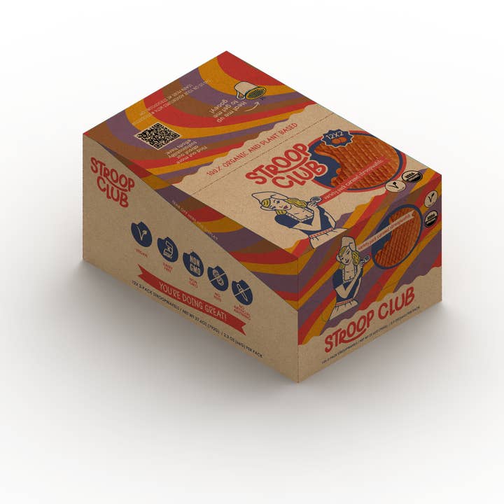 Stroop Club - Vente Biscuits - Boîte de 12 variétés de stroopwafels biologiques et végétaliens, paquets de 20