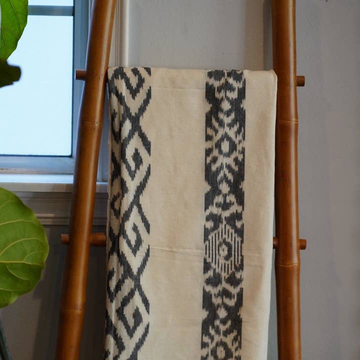 Ikat Blanket Throw, White & Gray Handwoven in Indonesia for wholesale by Kasih Co-op