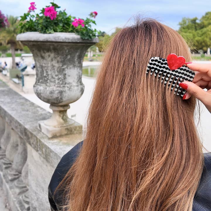 Solar Eclipse - Wholesale Hair brush/comb - Hand-painted Polka Dot Heart Pocket Comb1