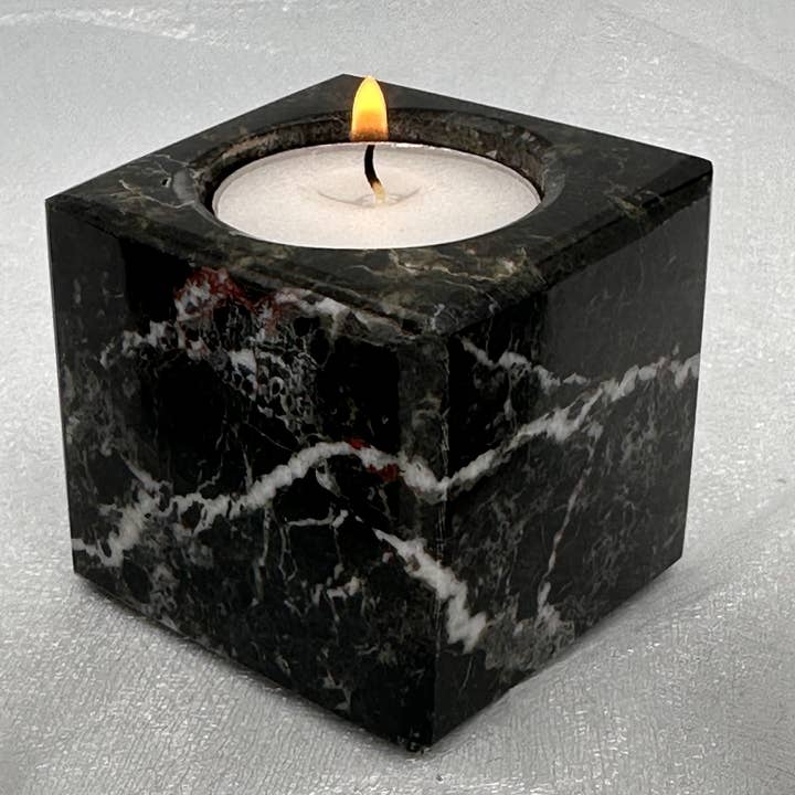 Cube TeaLight Candle Holder in Marble and Onyx for wholesale by Page Imports