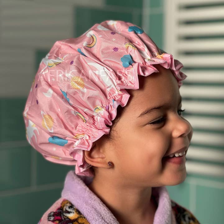 AfricanFabs - Wholesale Showercap - Kids shower cap / Shower cap for children / Unicorn Pink1