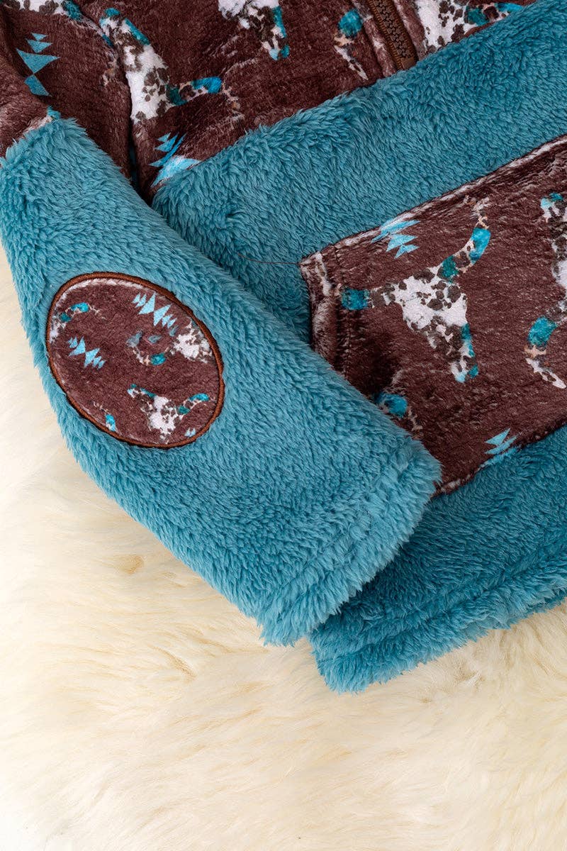 Kids Charm Online - Vente Sweat-shirt – enfant - Sherpa et polaire à imprimé aztèque sur un pull-over bleu sarcelle. (WESTERN) TPB50690 AMY1