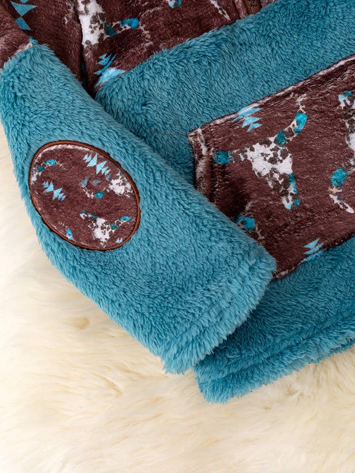 Kids Charm Online - Wholesale Sweatshirt - Kids - Sherpa & fleece aztec printed on teal pullover. (WESTERN) TPB50690 AMY2