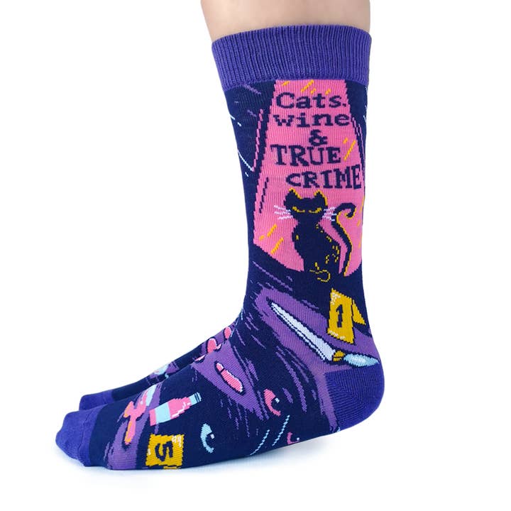 Cats, Wine and Crime Socks - S/M (Women) for wholesale by Uptown Sox