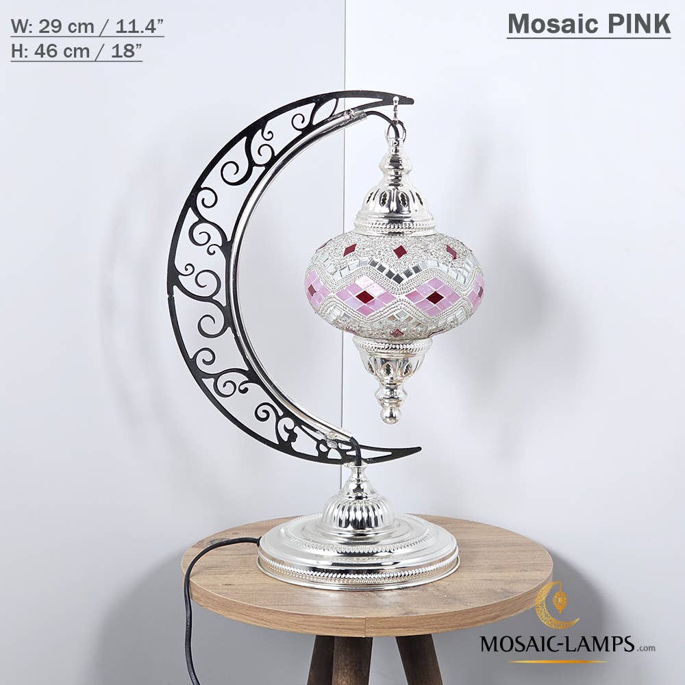 Mosaic Lamps - Vendita all'ingrosso Lampada da scrivania/d'accento - Lampada da scrivania Turkish Moon in argento, luci ad arco marocchine, Murano C46