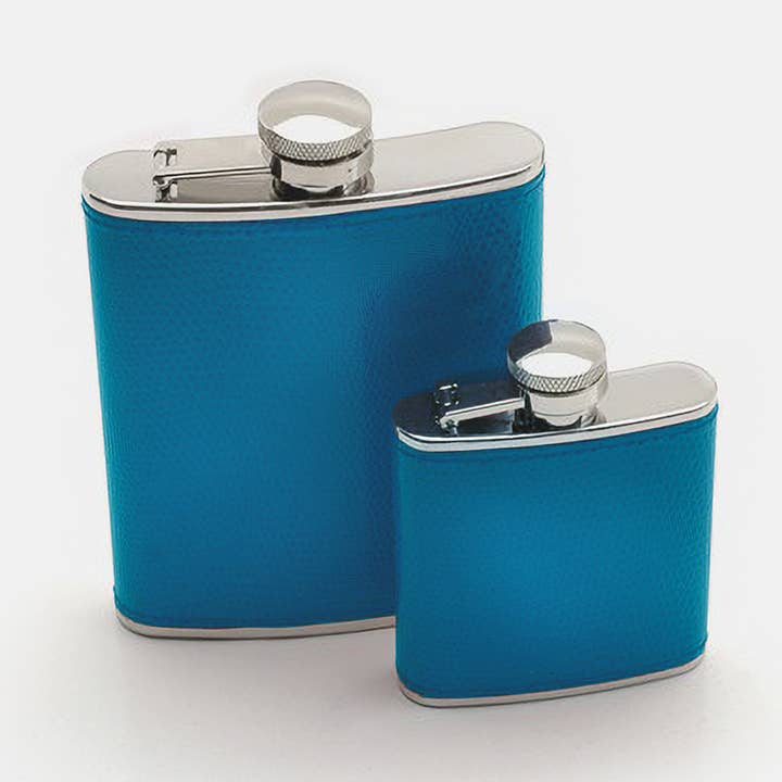 Travelling Bright 2.5 oz Hip Flask Azure Blue for wholesale by Roberts and Dore
