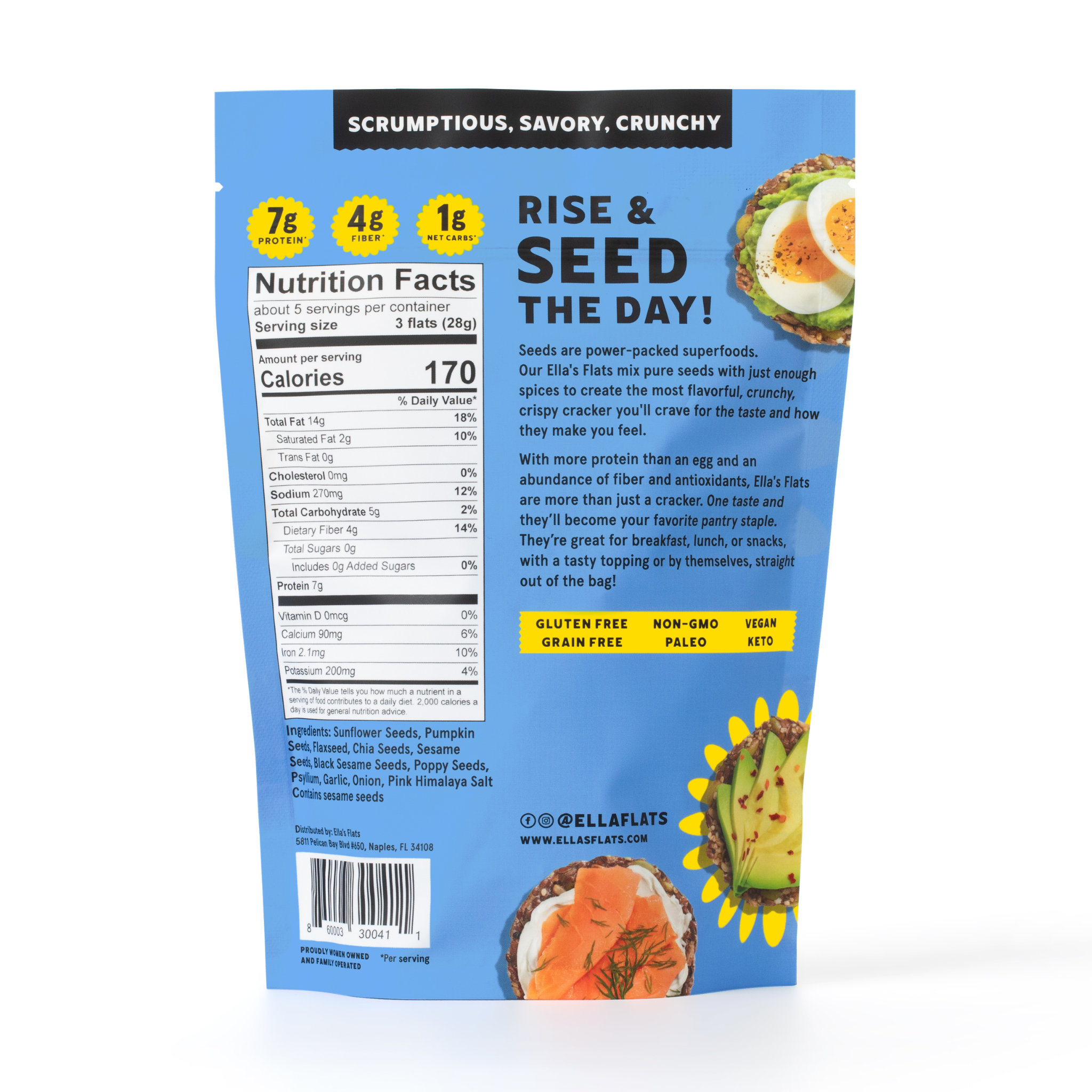 Ella's Flats® - Wholesale Crackers - Everything - All Seed Savory Crisps - Resealable Bag 4.8 oz1