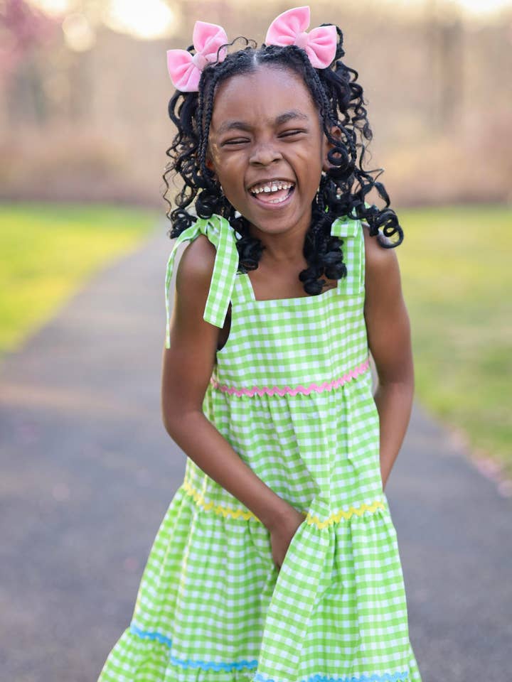 Posh Pickle - Wholesale Dress - Kids - Fore! Girls' Tie Shoulder Gingham Tiered Dress