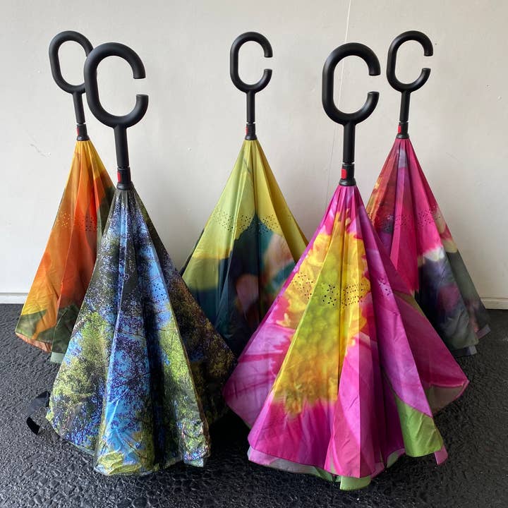 Red Haute Blue - Wholesale Umbrella – Unisex - Bright Pink Flower Photo, Inverted & Free Standing Umbrella1