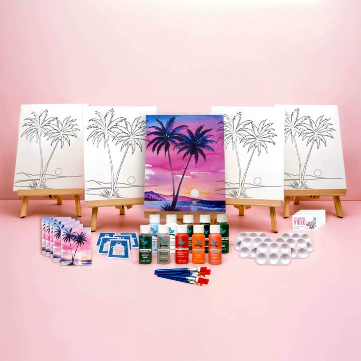 Blush Of The Tropics- Paint Party Bundle – Complete 5-Person Painting Kit with Pre-Drawn Canvases & Follow-Along Video for wholesale by The Artist's Nest