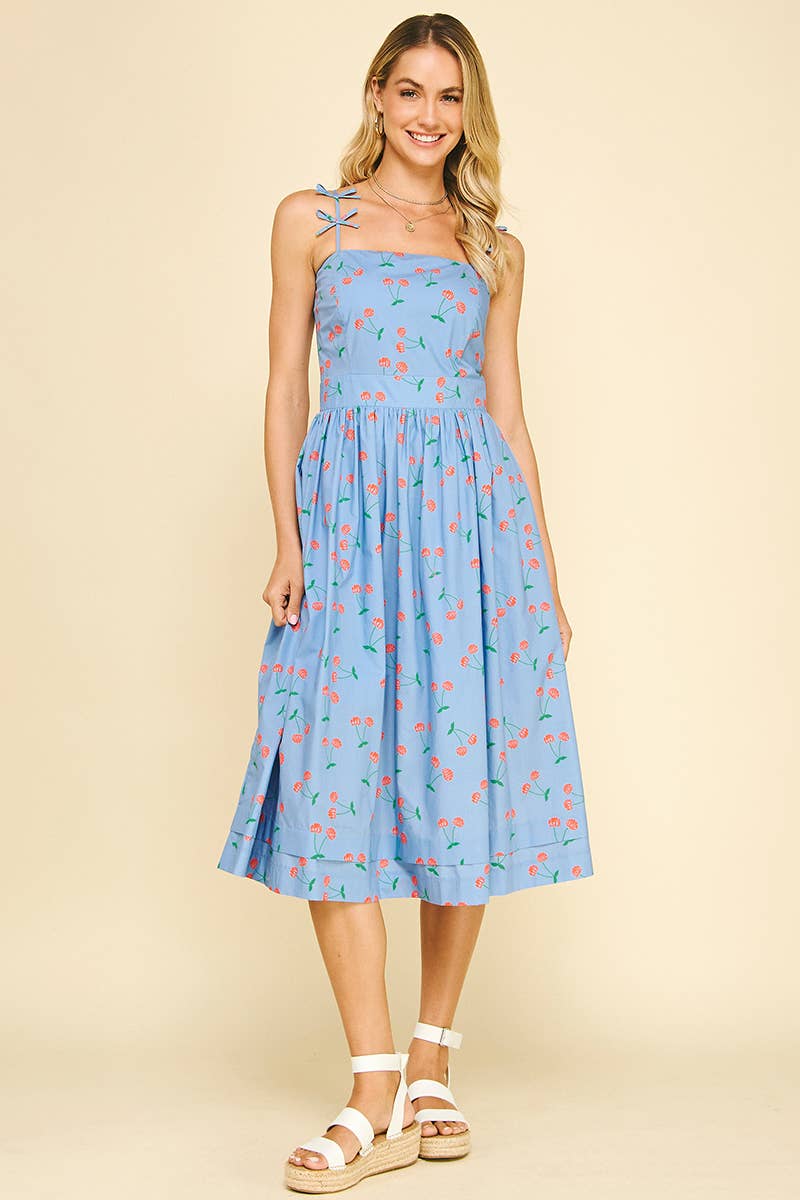 PINCH - Wholesale Dress - Women's - CHERRY PRINT MIDI DRESS WITH RIBBON DETAIL - 6044DA1