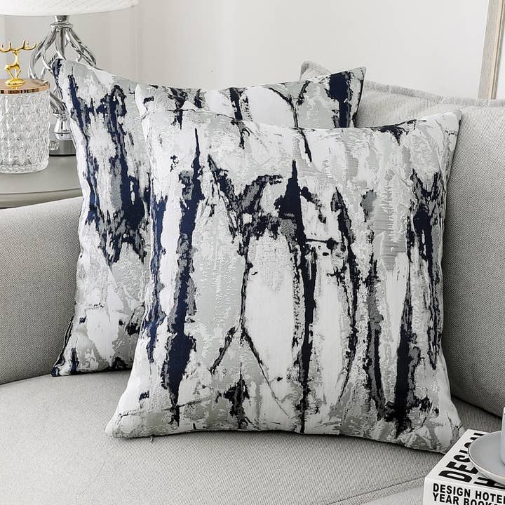 Ivory Blue Silver Jacquard Throw Pillow Cover for wholesale by Majestic Giftware Inc