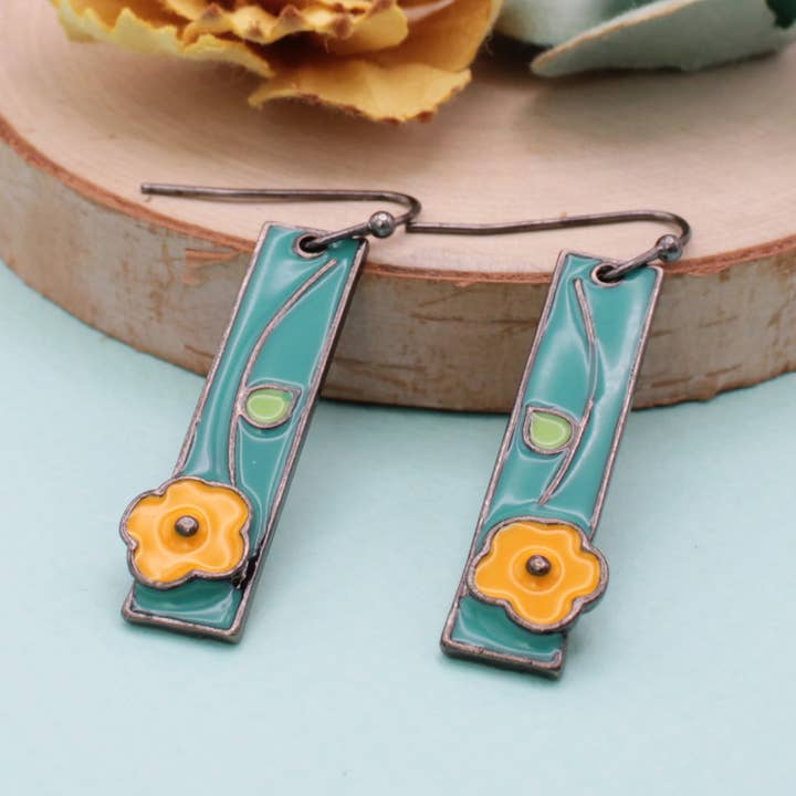 ZAD - Wholesale Dangle Earrings - Vintage Bar Silver Flower Enamel Earrings2