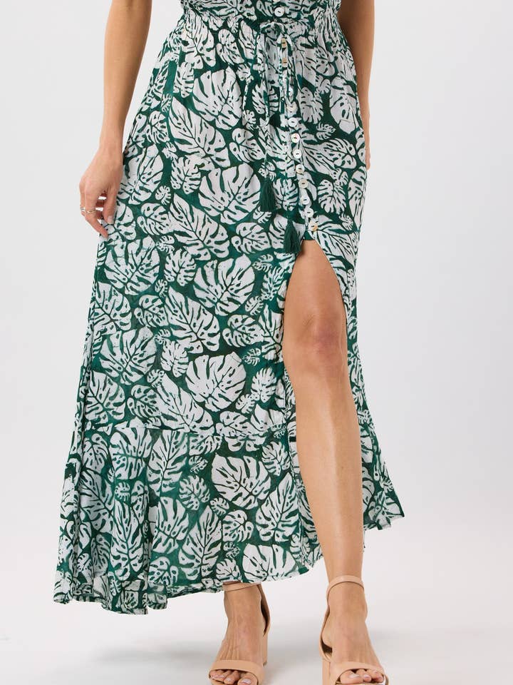 Batik Monstera Leaf Ryden Maxi Dress for wholesale on Faire4