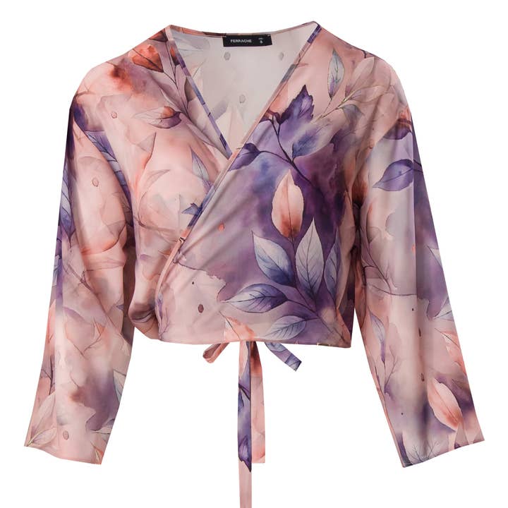 Short printed bolero in fluid fabric with tie 10001 for wholesale by FERRACHE