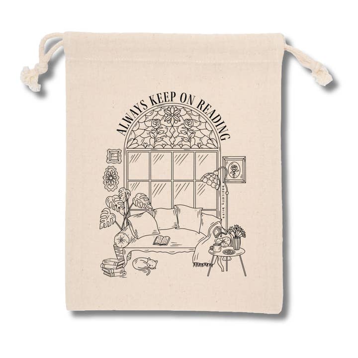 Cotton book sleeve 20 x 25 CM with book quote for wholesale by Basically Britt