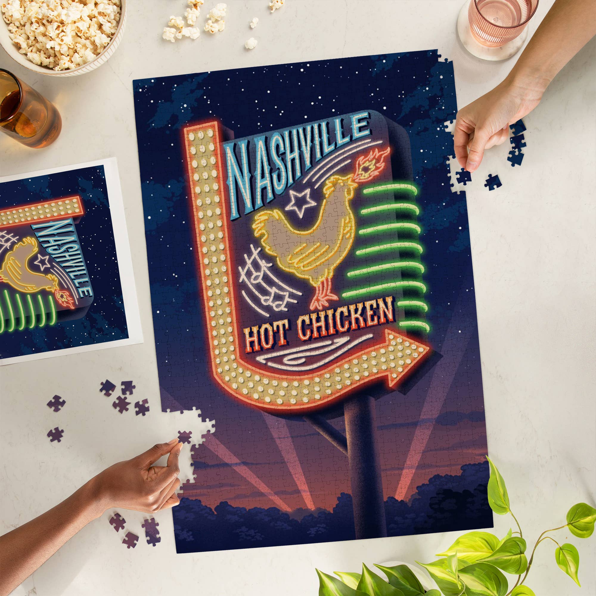 Lantern Press - Vendita all'ingrosso Puzzle - Adulti - Puzzle da 1000 pezzi Nashville Tennessee Litografia Pollo Piccante1