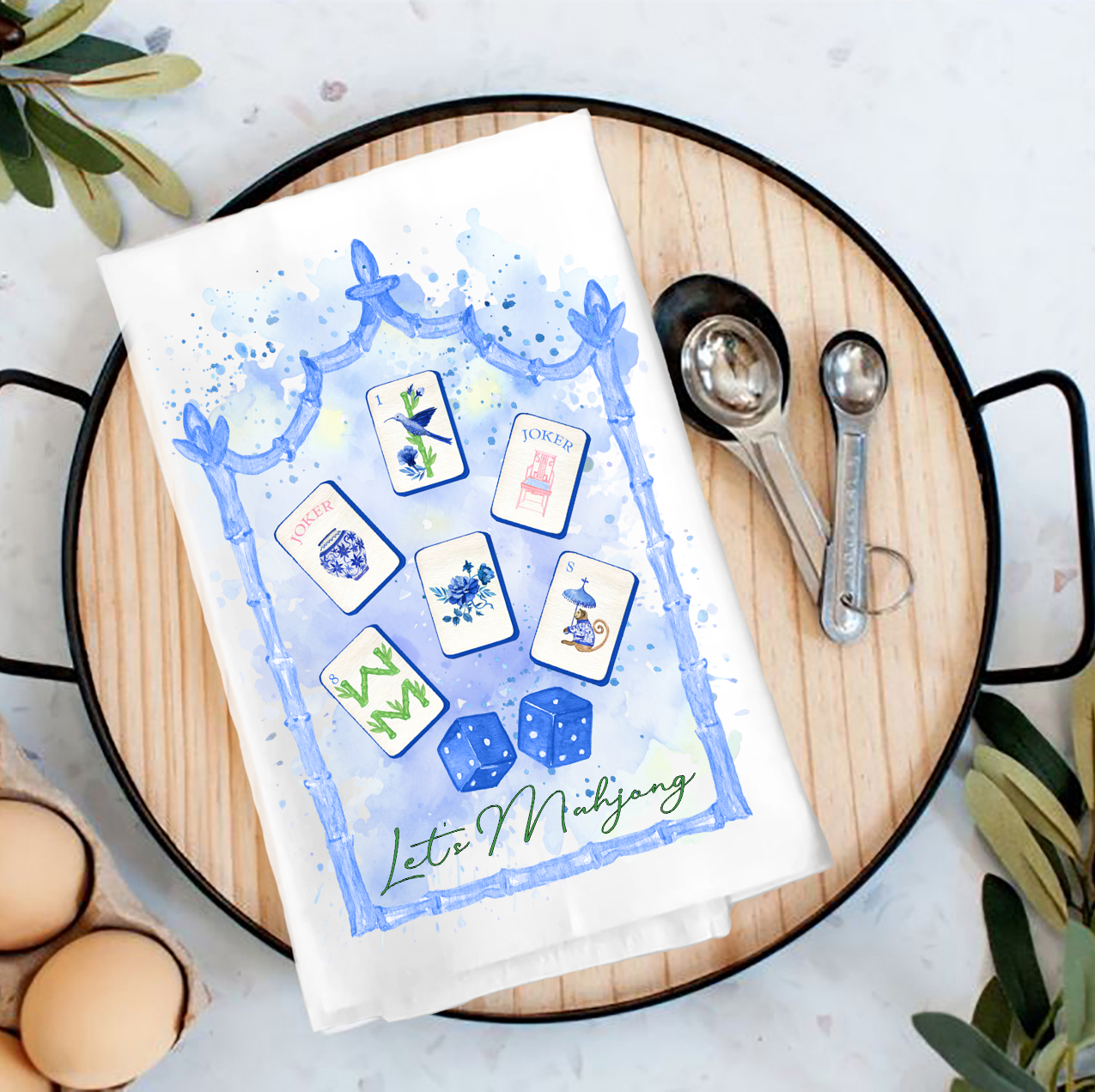Avery Lane Gifts - Wholesale Tea Towel - Let's Mahjong Blue Tea Towel0