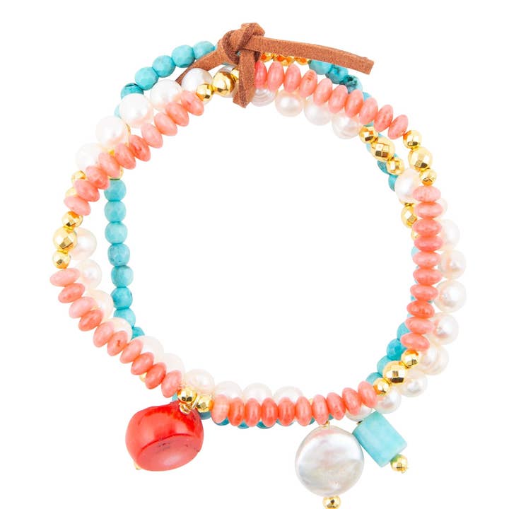 Conjunto de Pulseiras Elásticas com Pérolas Coloridas Mandy por atacado de Barse Jewelry