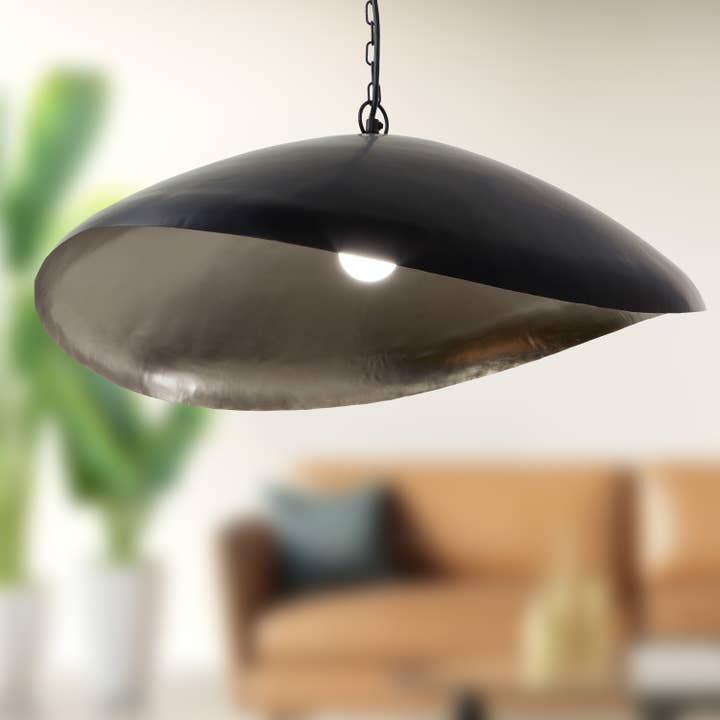 22"W Jane Industrial Black and Silver Dome Shade Pendant for wholesale by River of Goods