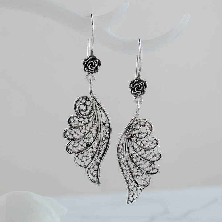 Filigranist Jewelry – wholesale Hängande örhängen – Filigran konst ängel vingar Silver Dingla Drop Örhängen