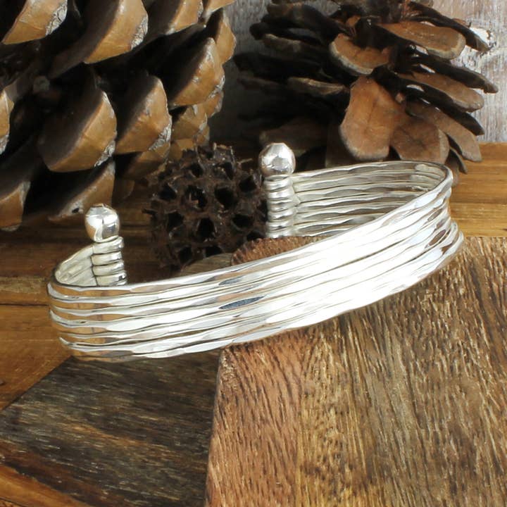 Hammered Silver 7 Line Cuff Bracelet for wholesale by ZAD