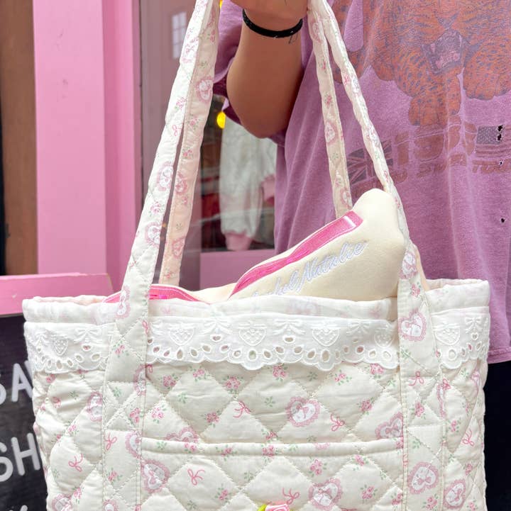 Colorful Natalie - Wholesale Tote Bag - Women's - Pink Coquette Lace Tote0