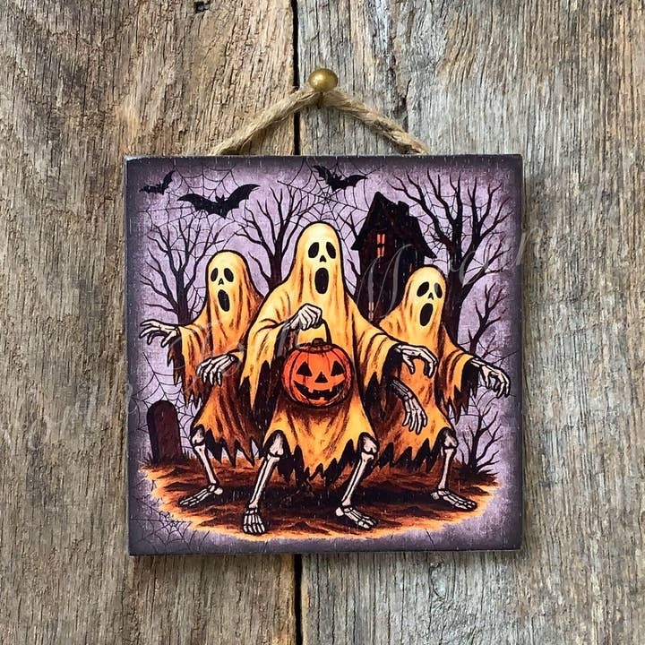 Ghost Sign, Skeleton Sign, Halloween Sign, Halloween Decor for wholesale by North Fork Mercantile