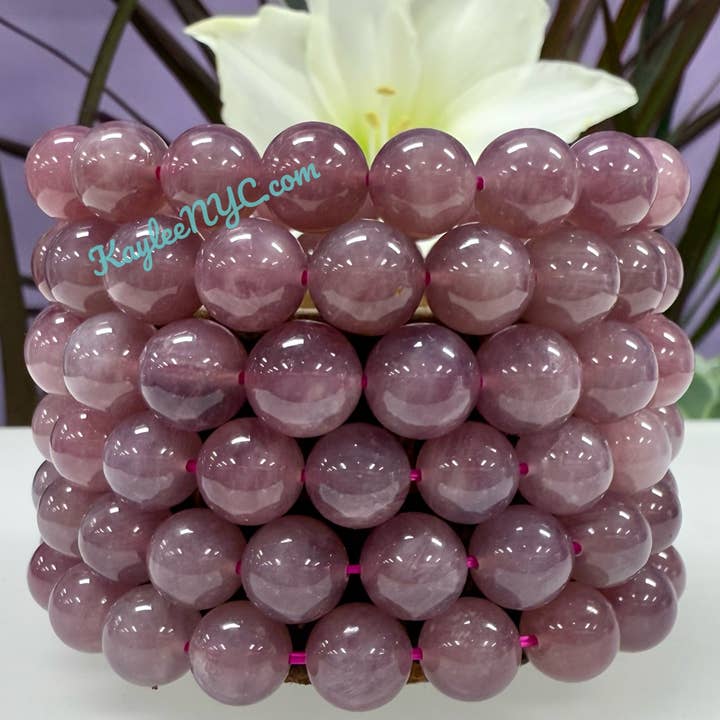 Pulsera elástica de cuarzo rosa púrpura natural de 10-11 mm y 8” para venta al por mayor de KayleeNYC