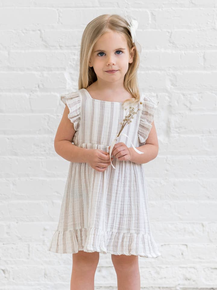 Colored Organics - Wholesale Dress - Baby - Organic Baby & Kids Jane Muslin Dress - Enzo Stripe / Beige