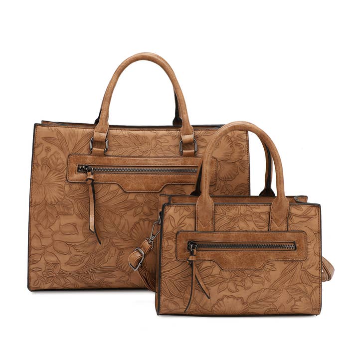 KAYLA+AVA – Engroshandel Tote bag - Dame – Morgan Hibiscus Blomstermønstret Præget Taske Sæt13