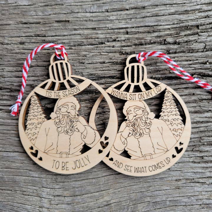 Naughty/Nice Handmade Wood Santa Ornament – Adult Humor for wholesale by cherelle lynne