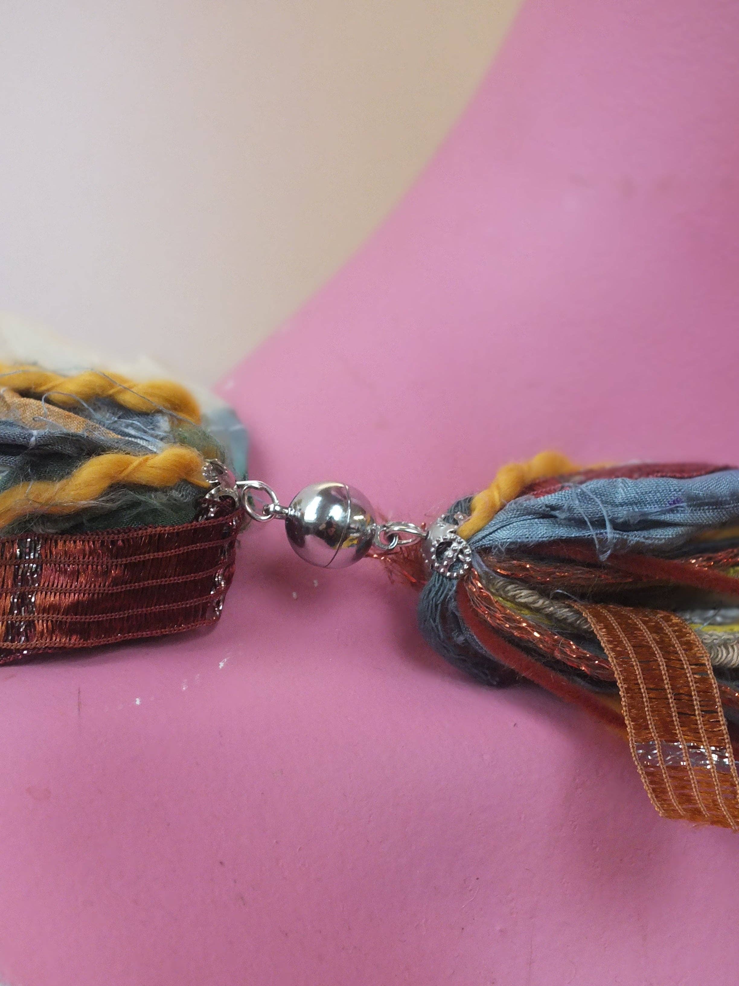 Megan Crook Textiles – wholesale Yarn – Silk Yarn Necklace in Grey Ochre3