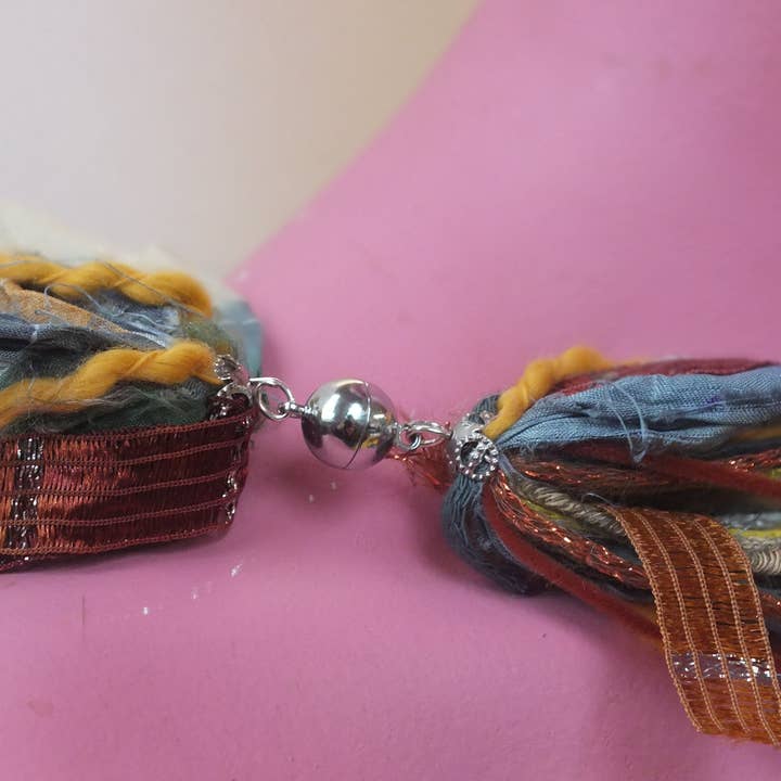 Megan Crook Textiles – wholesale Yarn – Silk Yarn Necklace in Grey Ochre3