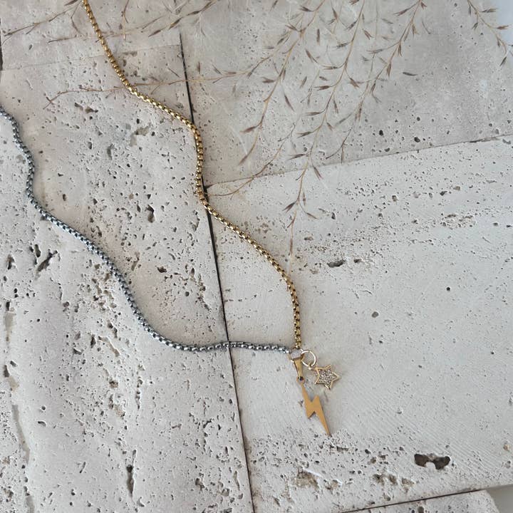 Amady Jewelry - Wholesale Pendant/Charm Necklace - Thunder and star charm pendant necklace two tone silver gold3