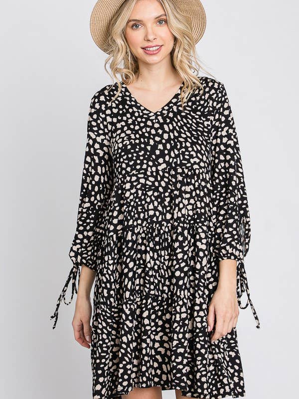 JADE BY JANE - Wholesale Dress - Women's - MID BUBBLE SLEEVE WITH BOW DETAIL DRESS - KRD4082-1