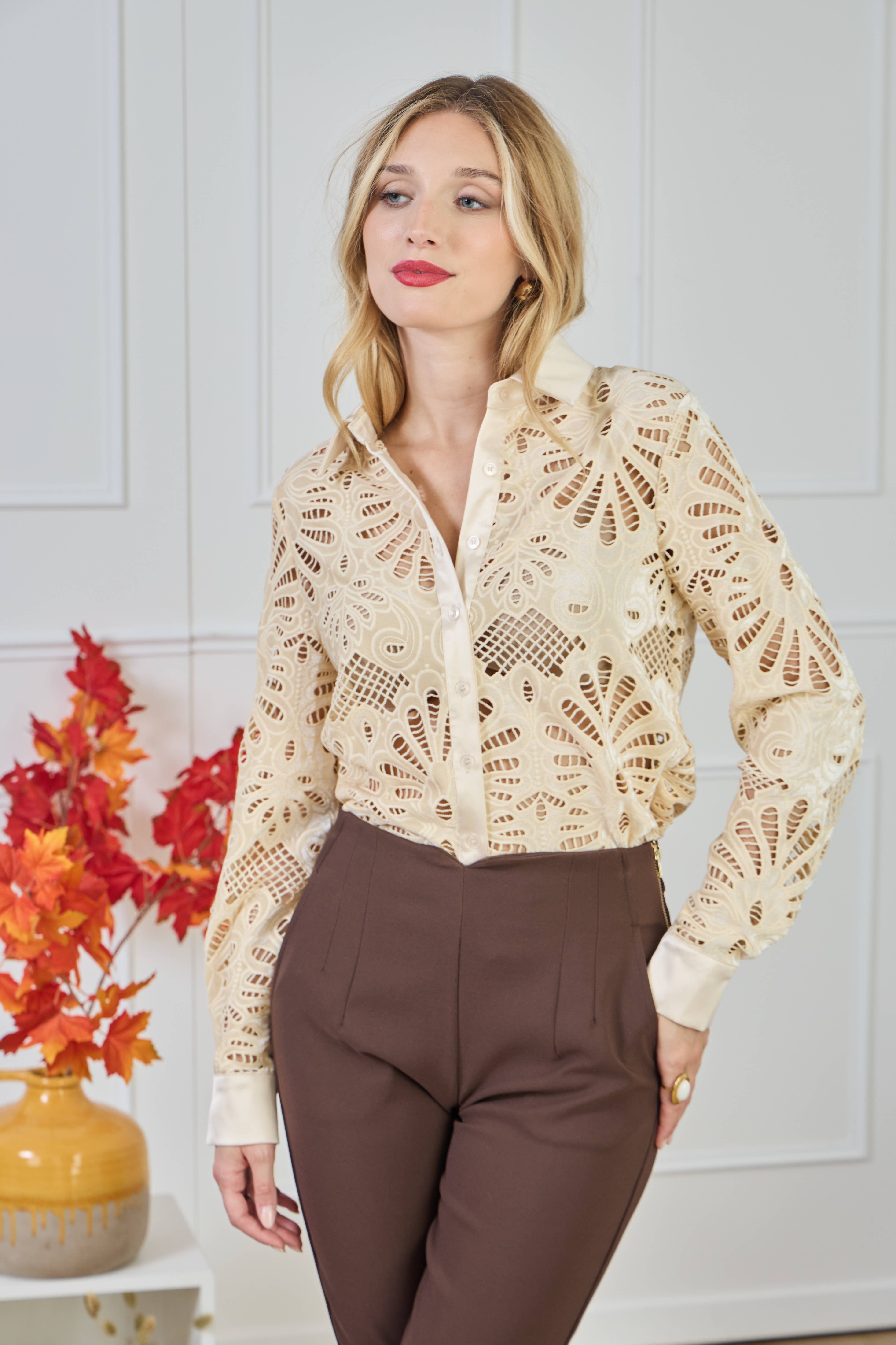 LULUMARY - Wholesale Button Down Shirt - Women's - Lace shirt CH37119