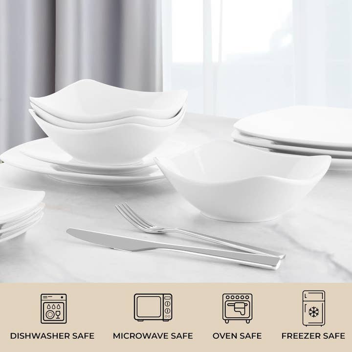 Zulay Kitchen - Wholesale Dinnerware Set - Luna Plates and Bowls Set - 16 Piece (Service for 4)4