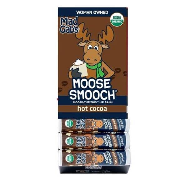 24pc Organic Moose Smooch Hot Cocoa Lip Balm POP for wholesale by Mad Gab's