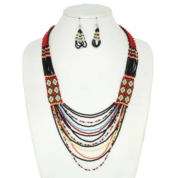 anbfashion - Wholesale Jewelry Set - NATIVE AMERICAN BEADED MULTI STRAND NECKLACE SET N142681