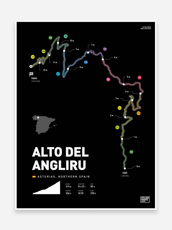 Alto Del Angliru Art Print for wholesale by Trailmaps.com