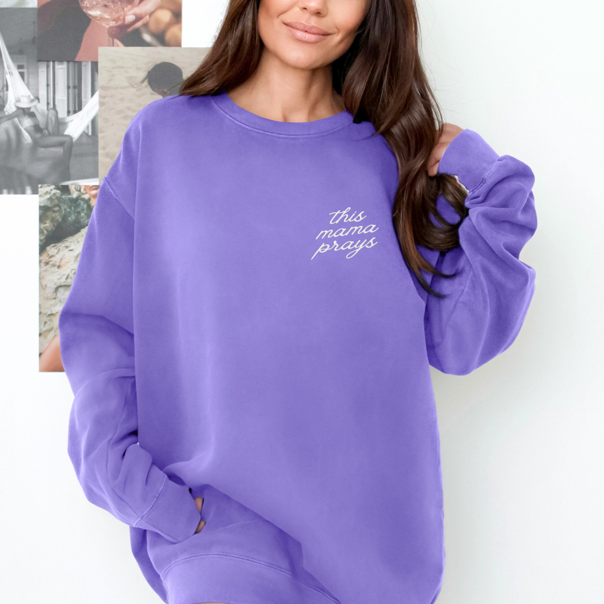 Scripted Pearl - Wholesale Sweatshirt - Women's - This Mama Prays Embroidered Comfort Colors Sweatshirt 14