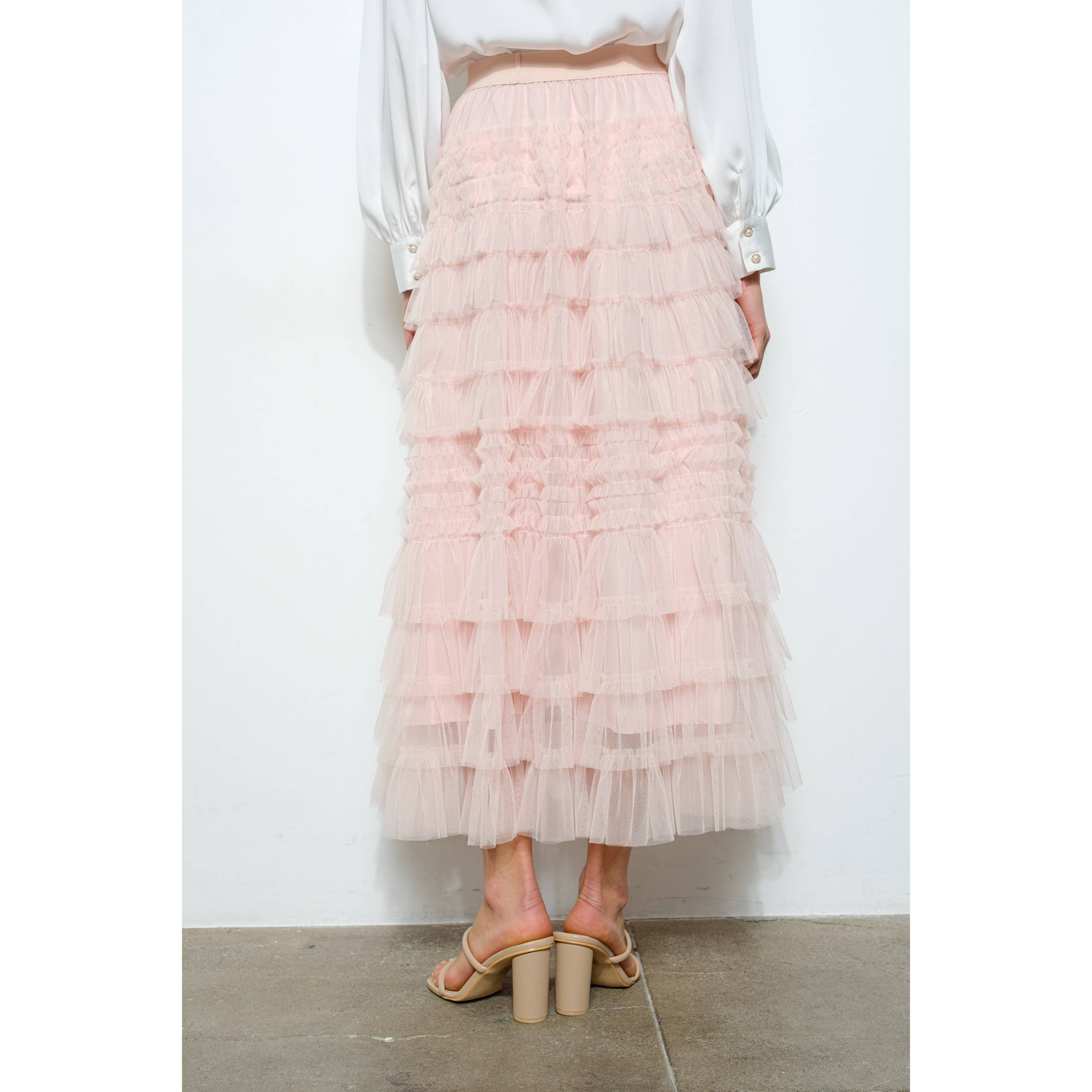 INA - Venta al por mayor Falda - Mujer - Falda Maxi de Tul con Volantes en Capas de Talle Alto8